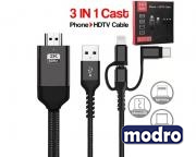 Kabl HDMI 2K na (Micro+Tip C+Iphone) povezuje TV+mob 2m